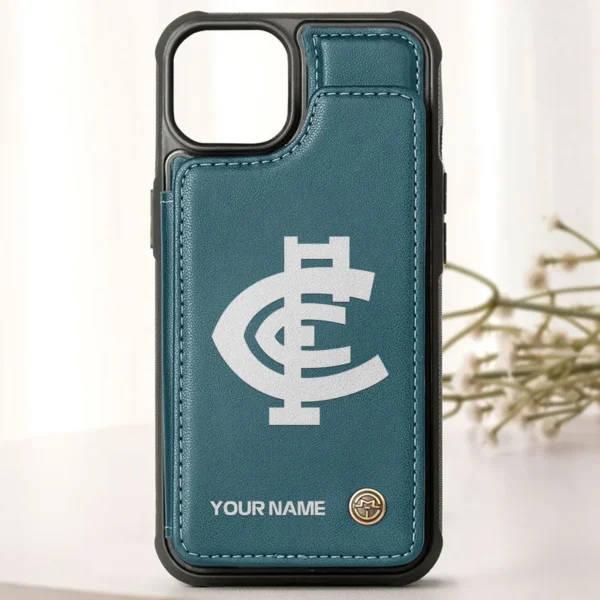 AFL Carlton Blues Personalized Name - Leather Flip Wallet Phone Case HOAFL010725LPC02CARL - Green - Image 2