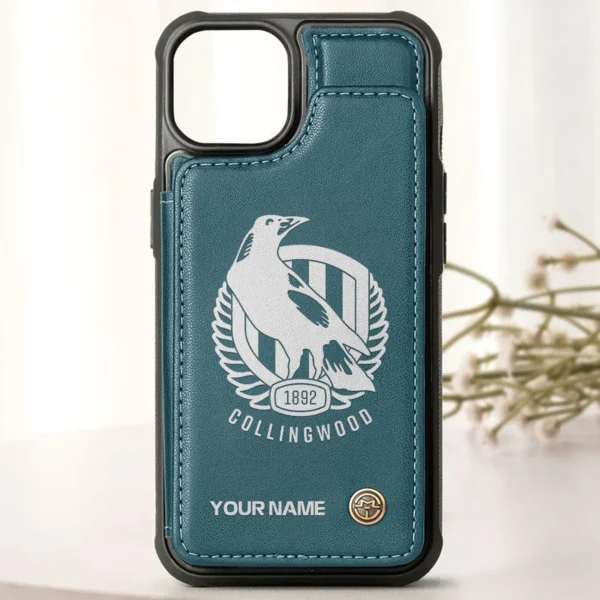 AFL Collingwood Magpies Personalized Name - Leather Flip Wallet Phone Case HOAFL010725LPC02COLL - Green - Image 2