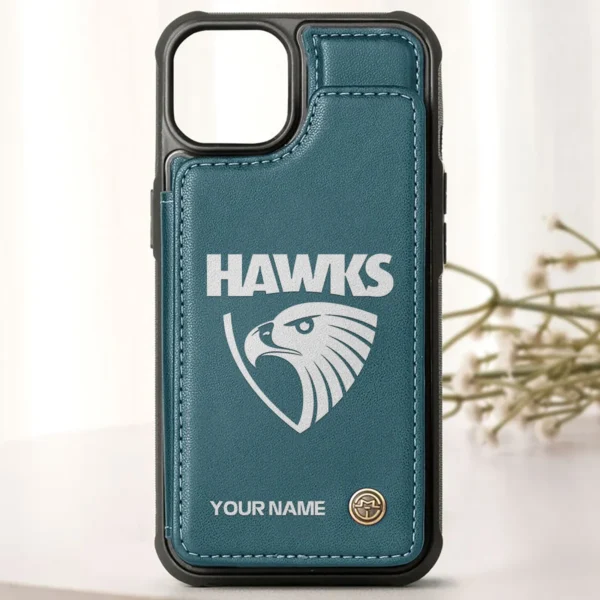 AFL Hawthorn Hawks Personalized Name - Leather Flip Wallet Phone Case HOAFL010725LPC02HAW - Green - Image 2