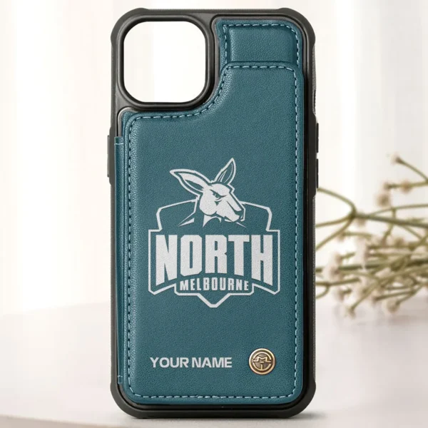 AFL North Melbourne Kangaroos Personalized Name - Leather Flip Wallet Phone Case HOAFL010725LPC02NMFC - Green - Image 2