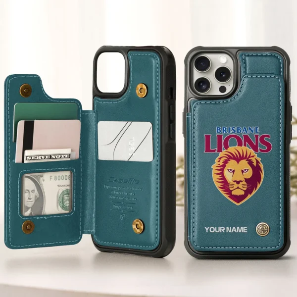 AFL Brisbane Lions Personalized Name - Leather Flip Wallet Phone Case HOAFL010725LPC01BL - Green