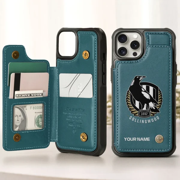 AFL Collingwood Magpies Personalized Name - Leather Flip Wallet Phone Case HOAFL010725LPC01COLL - Green