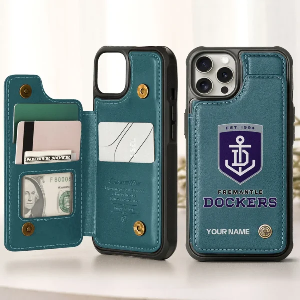 AFL Fremantle Dockers Personalized Name - Leather Flip Wallet Phone Case HOAFL010725LPC01FRE - Green