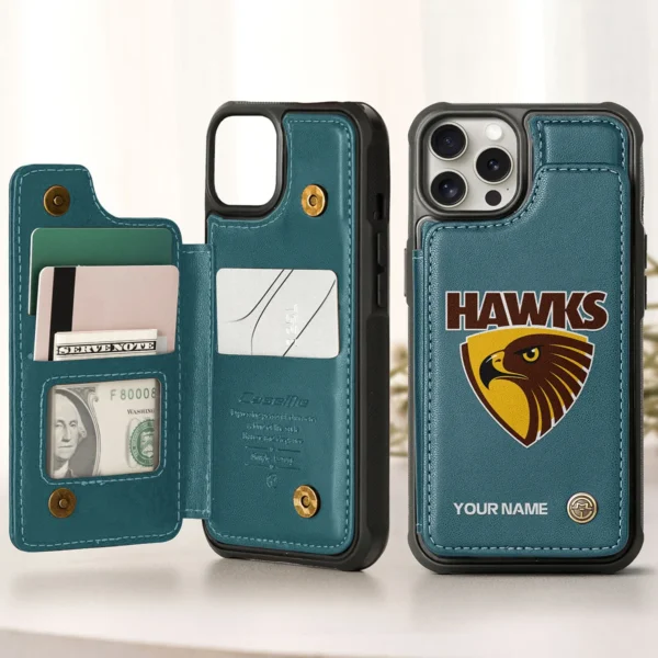 AFL Hawthorn Hawks Personalized Name - Leather Flip Wallet Phone Case HOAFL010725LPC01HAW - Green