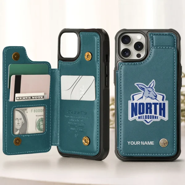 AFL North Melbourne Kangaroos Personalized Name - Leather Flip Wallet Phone Case HOAFL010725LPC01NMFC - Green