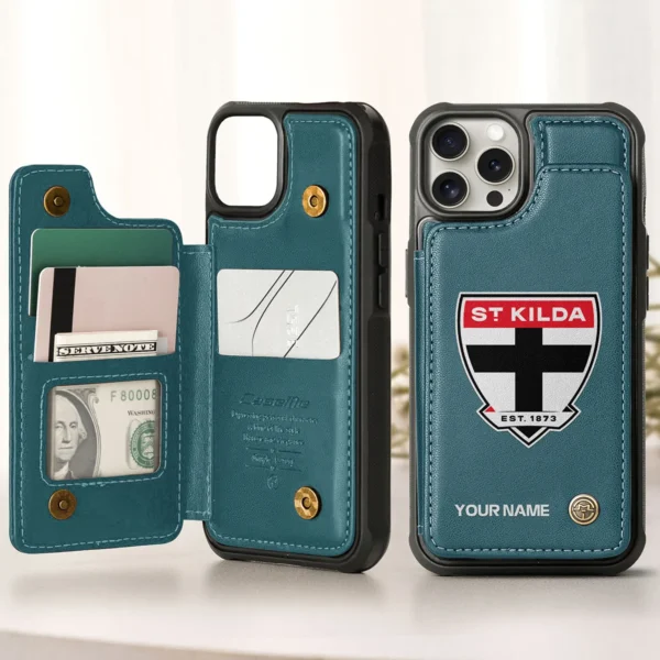 AFL St Kilda Saints Personalized Name - Leather Flip Wallet Phone Case HOAFL010725LPC01STK - Green