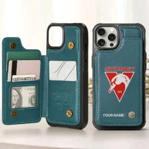 AFL Sydney Swans Personalized Name - Leather Flip Wallet Phone Case HOAFL010725LPC01SYD - Green