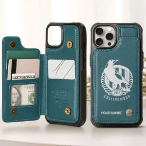 AFL Collingwood Magpies Personalized Name - Leather Flip Wallet Phone Case HOAFL010725LPC02COLL - Green