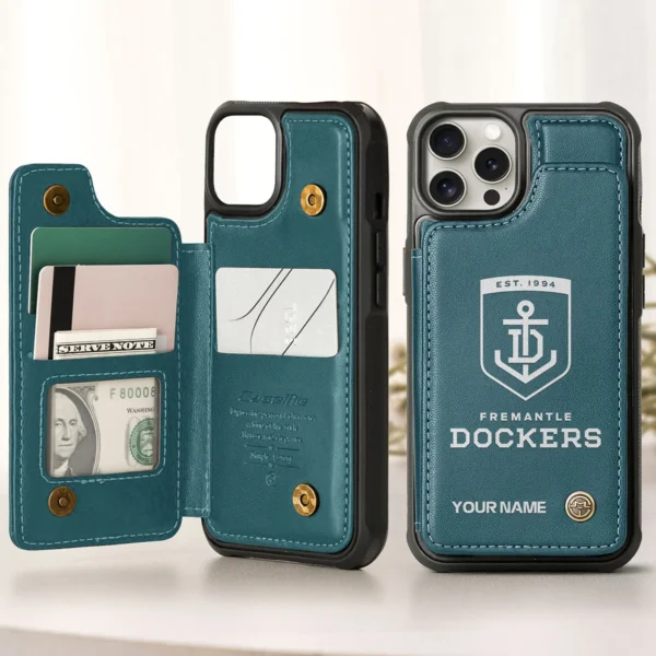 AFL Fremantle Dockers Personalized Name - Leather Flip Wallet Phone Case HOAFL010725LPC02FRE - Green
