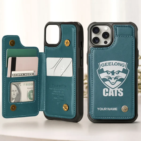 AFL Geelong Cats Personalized Name - Leather Flip Wallet Phone Case HOAFL010725LPC02GEEL - Green