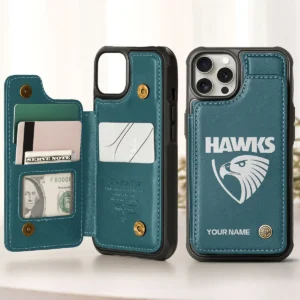 AFL Hawthorn Hawks Personalized Name - Leather Flip Wallet Phone Case HOAFL010725LPC02HAW - Green