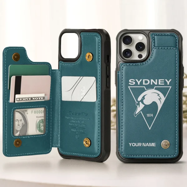 AFL Sydney Swans Personalized Name - Leather Flip Wallet Phone Case HOAFL010725LPC02SYD - Green