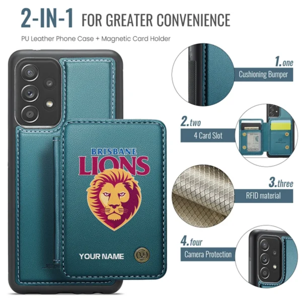 AFL Brisbane Lions Personalized Name - Leather Flip Wallet Phone Case HOAFL010725LPC01BL - Green - Image 3