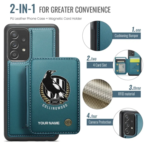 AFL Collingwood Magpies Personalized Name - Leather Flip Wallet Phone Case HOAFL010725LPC01COLL - Green - Image 3