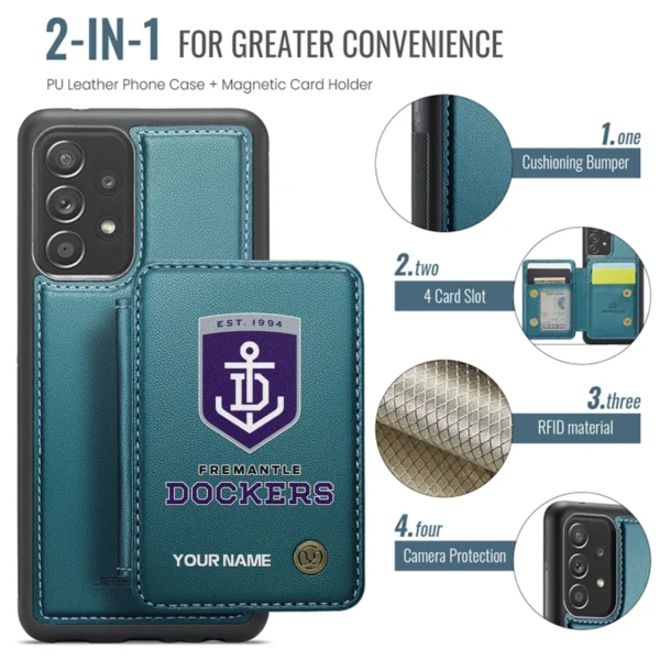 AFL Fremantle Dockers Personalized Name - Leather Flip Wallet Phone Case HOAFL010725LPC01FRE - Green - Image 3
