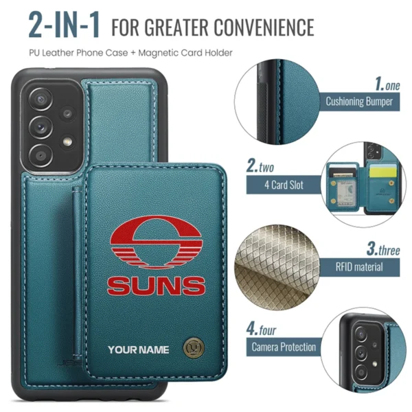 AFL Gold Coast SUNS Personalized Name - Leather Flip Wallet Phone Case HOAFL010725LPC01GCFC - Green - Image 3