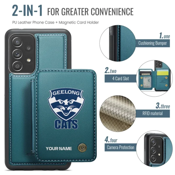 AFL Geelong Cats Personalized Name - Leather Flip Wallet Phone Case HOAFL010725LPC01GEEL - Green - Image 3