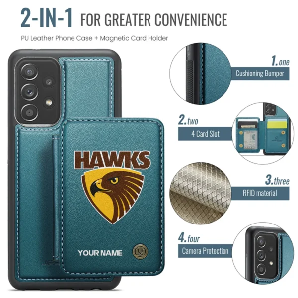 AFL Hawthorn Hawks Personalized Name - Leather Flip Wallet Phone Case HOAFL010725LPC01HAW - Green - Image 3