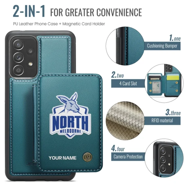 AFL North Melbourne Kangaroos Personalized Name - Leather Flip Wallet Phone Case HOAFL010725LPC01NMFC - Green - Image 3