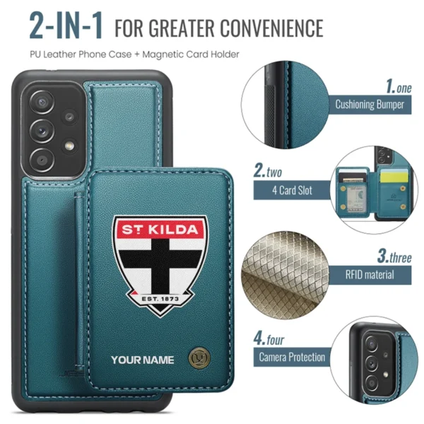 AFL St Kilda Saints Personalized Name - Leather Flip Wallet Phone Case HOAFL010725LPC01STK - Green - Image 3