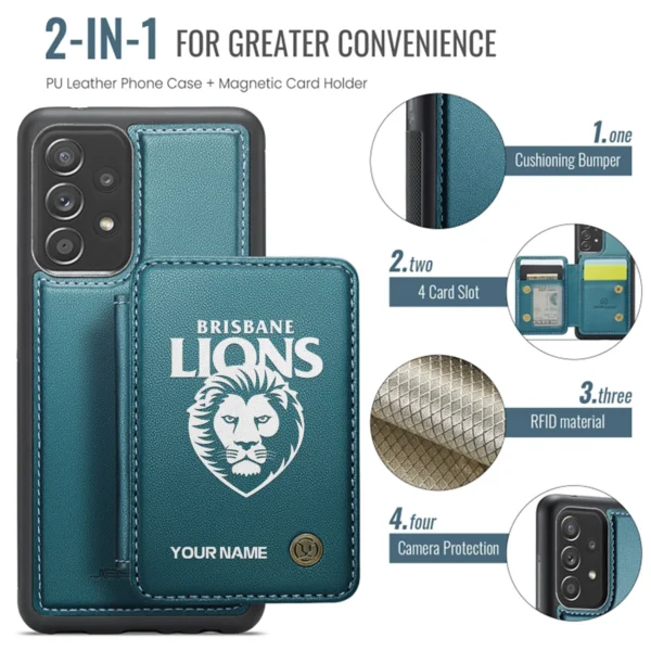 AFL Brisbane Lions Personalized Name - Leather Flip Wallet Phone Case HOAFL010725LPC02BL - Green - Image 3