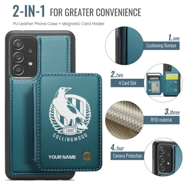 AFL Collingwood Magpies Personalized Name - Leather Flip Wallet Phone Case HOAFL010725LPC02COLL - Green - Image 3