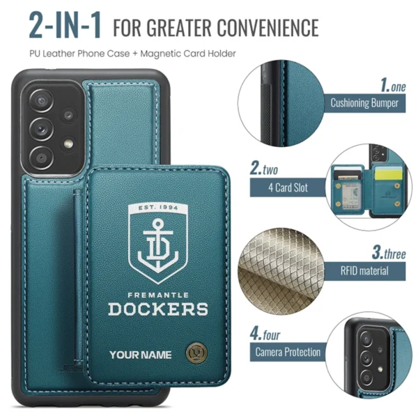 AFL Fremantle Dockers Personalized Name - Leather Flip Wallet Phone Case HOAFL010725LPC02FRE - Green - Image 3