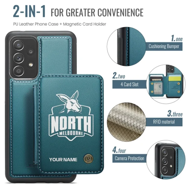 AFL North Melbourne Kangaroos Personalized Name - Leather Flip Wallet Phone Case HOAFL010725LPC02NMFC - Green - Image 3