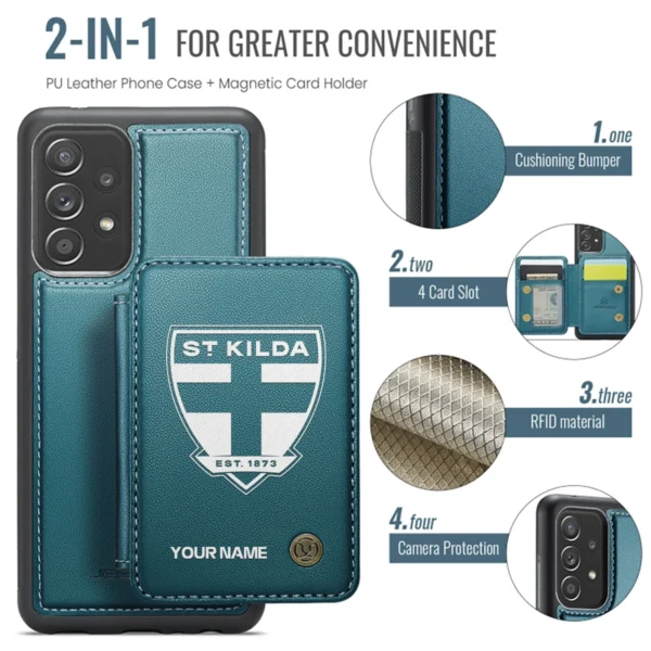 AFL St Kilda Saints Personalized Name - Leather Flip Wallet Phone Case HOAFL010725LPC02STK - Green - Image 3
