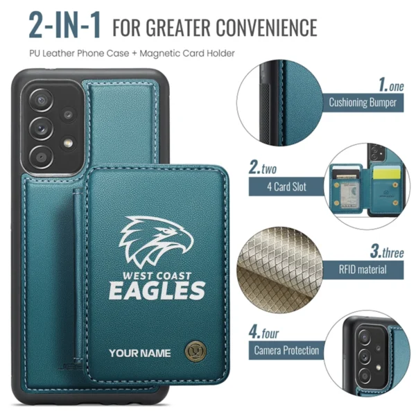 AFL West Coast Eagles Personalized Name - Leather Flip Wallet Phone Case HOAFL010725LPC02WCE - Green - Image 3