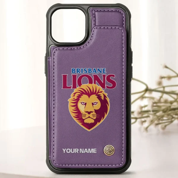 AFL Brisbane Lions Personalized Name - Leather Flip Wallet Phone Case HOAFL010725LPC01BL - Purple - Image 2