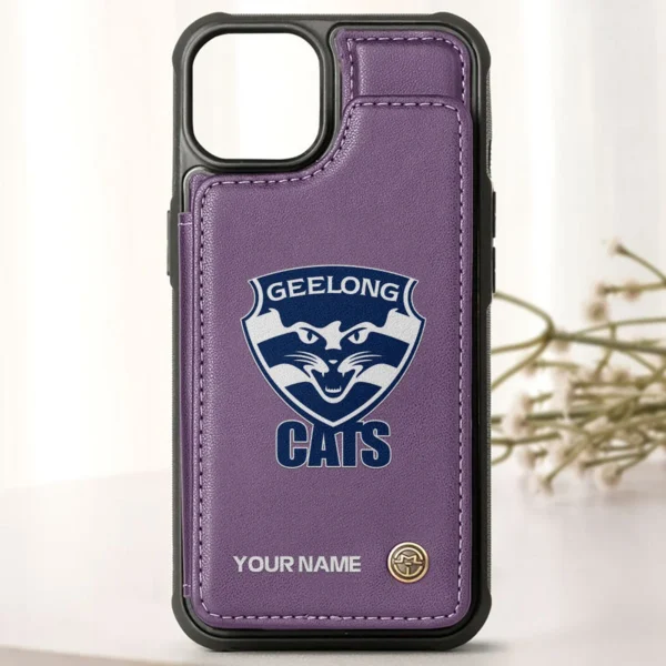 AFL Geelong Cats Personalized Name - Leather Flip Wallet Phone Case HOAFL010725LPC01GEEL - Purple - Image 2