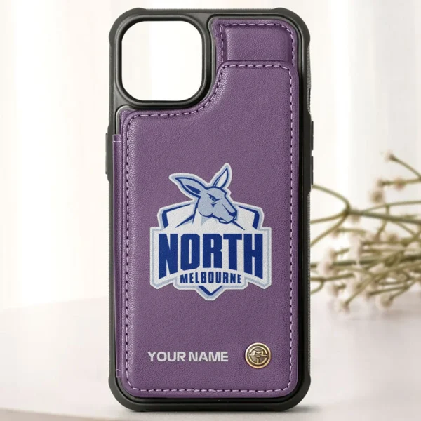 AFL North Melbourne Kangaroos Personalized Name - Leather Flip Wallet Phone Case HOAFL010725LPC01NMFC - Purple - Image 2