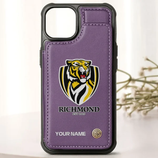 AFL Richmond Tigers Personalized Name - Leather Flip Wallet Phone Case HOAFL010725LPC01RICH - Purple - Image 2