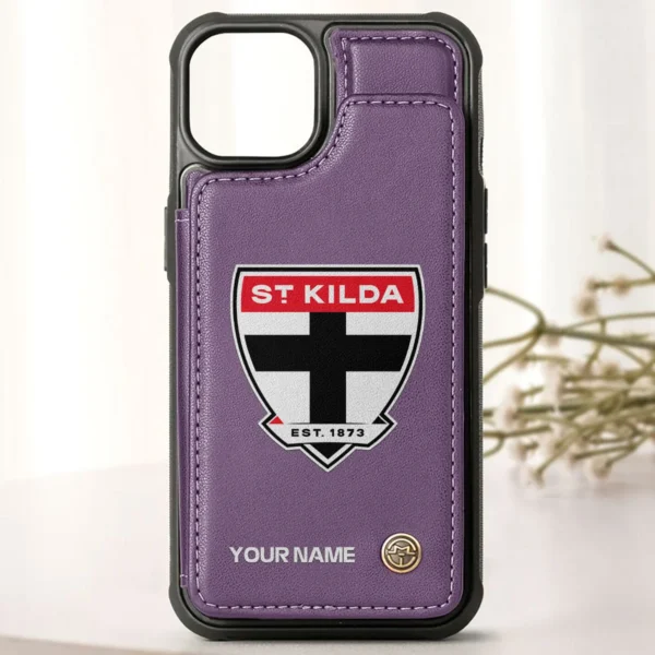 AFL St Kilda Saints Personalized Name - Leather Flip Wallet Phone Case HOAFL010725LPC01STK - Purple - Image 2