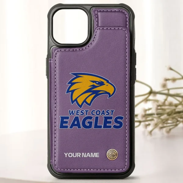 AFL West Coast Eagles Personalized Name - Leather Flip Wallet Phone Case HOAFL010725LPC01WCE - Purple - Image 2