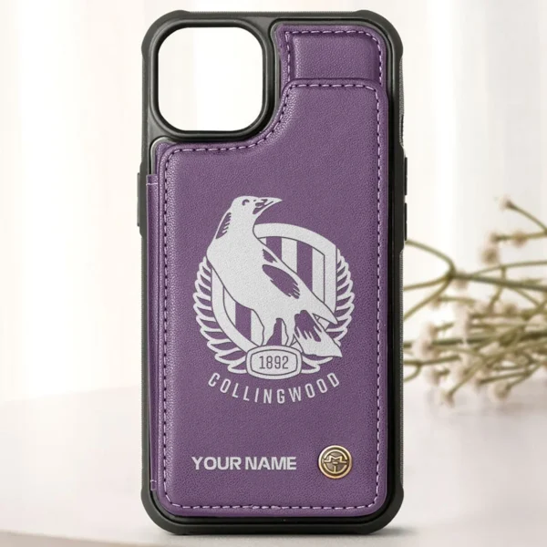 AFL Collingwood Magpies Personalized Name - Leather Flip Wallet Phone Case HOAFL010725LPC02COLL - Purple - Image 2