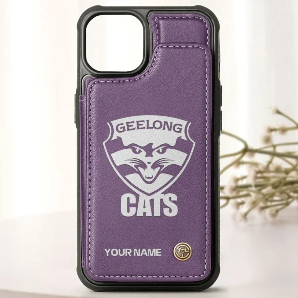 AFL Geelong Cats Personalized Name - Leather Flip Wallet Phone Case HOAFL010725LPC02GEEL - Purple - Image 2