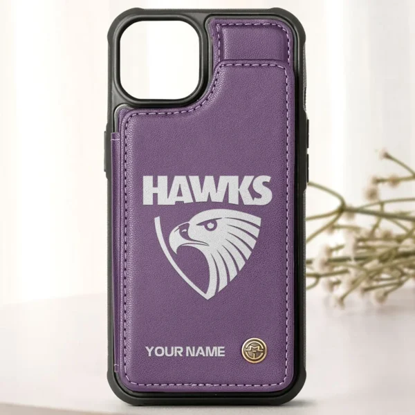 AFL Hawthorn Hawks Personalized Name - Leather Flip Wallet Phone Case HOAFL010725LPC02HAW - Purple - Image 2
