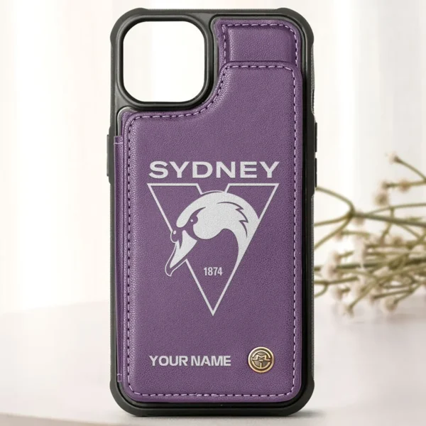 AFL Sydney Swans Personalized Name - Leather Flip Wallet Phone Case HOAFL010725LPC02SYD - Purple - Image 2