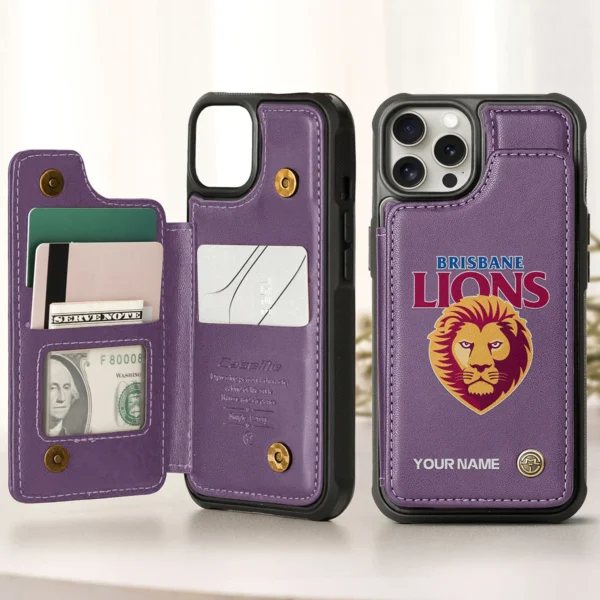 AFL Brisbane Lions Personalized Name - Leather Flip Wallet Phone Case HOAFL010725LPC01BL - Purple