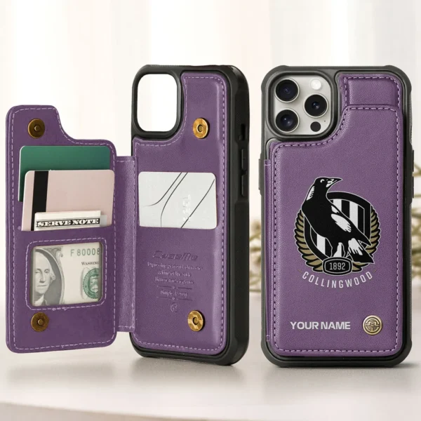 AFL Collingwood Magpies Personalized Name - Leather Flip Wallet Phone Case HOAFL010725LPC01COLL - Purple