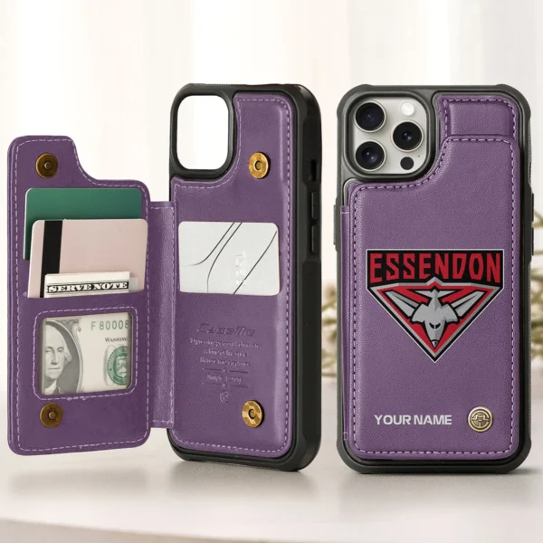AFL Essendon Bombers Personalized Name - Leather Flip Wallet Phone Case HOAFL010725LPC01ESS - Purple