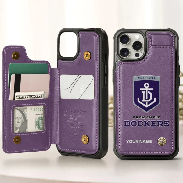 AFL Fremantle Dockers Personalized Name - Leather Flip Wallet Phone Case HOAFL010725LPC01FRE - Purple