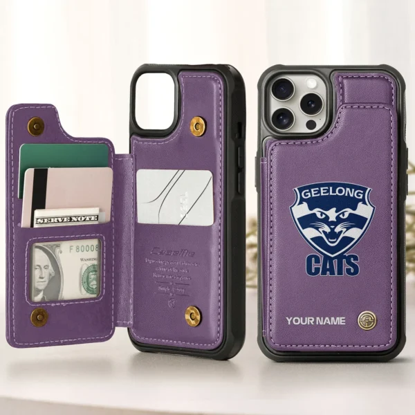 AFL Geelong Cats Personalized Name - Leather Flip Wallet Phone Case HOAFL010725LPC01GEEL - Purple