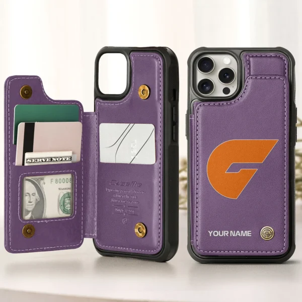 AFL GWS Giants Personalized Name - Leather Flip Wallet Phone Case HOAFL010725LPC01GWS - Purple