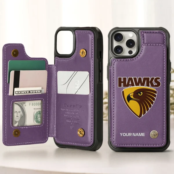 AFL Hawthorn Hawks Personalized Name - Leather Flip Wallet Phone Case HOAFL010725LPC01HAW - Purple