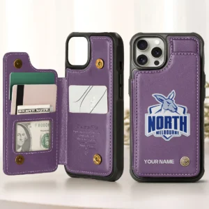 AFL North Melbourne Kangaroos Personalized Name - Leather Flip Wallet Phone Case HOAFL010725LPC01NMFC - Purple