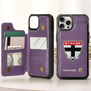AFL St Kilda Saints Personalized Name - Leather Flip Wallet Phone Case HOAFL010725LPC01STK - Purple