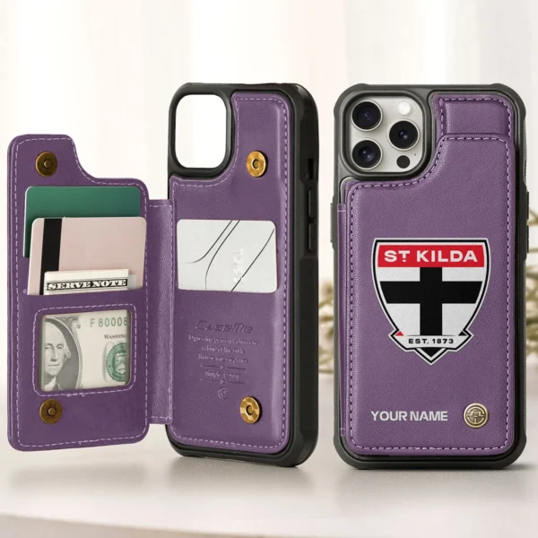 AFL St Kilda Saints Personalized Name - Leather Flip Wallet Phone Case HOAFL010725LPC01STK - Purple